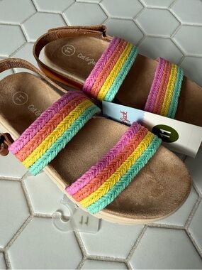Cat & Jack Braided Double-Strap Sandals in Pink, Yellow & Teal